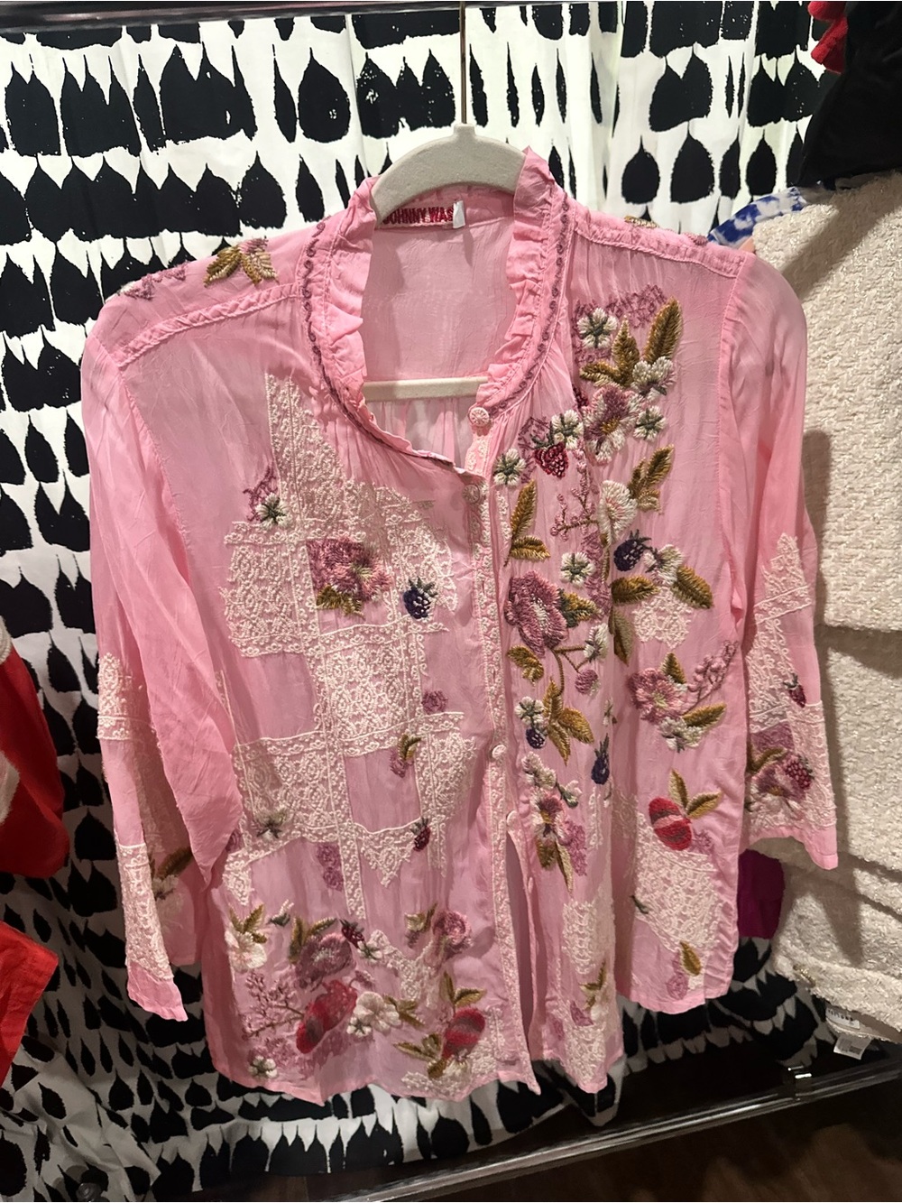 Johnny Was Embroidered Pink Floral Button-Up Blouse - Picture 2 of 9